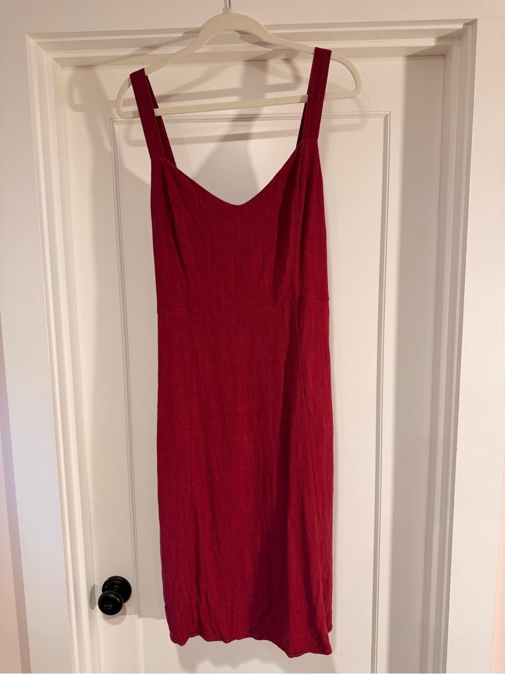 Market & Spruce Raspberry Knee Length Linen Blend Sundress with Pockets
